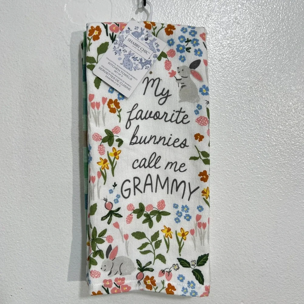 Shabby Chic Kitchen Towels Bunnies Call Me Grammy Easter Spring Decor‎ (3 Count)